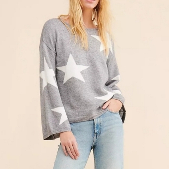 Stellah Star Pullover Cozy Warm Sweater GRAY w White Stars Bell Sleeves - Picture 1 of 10